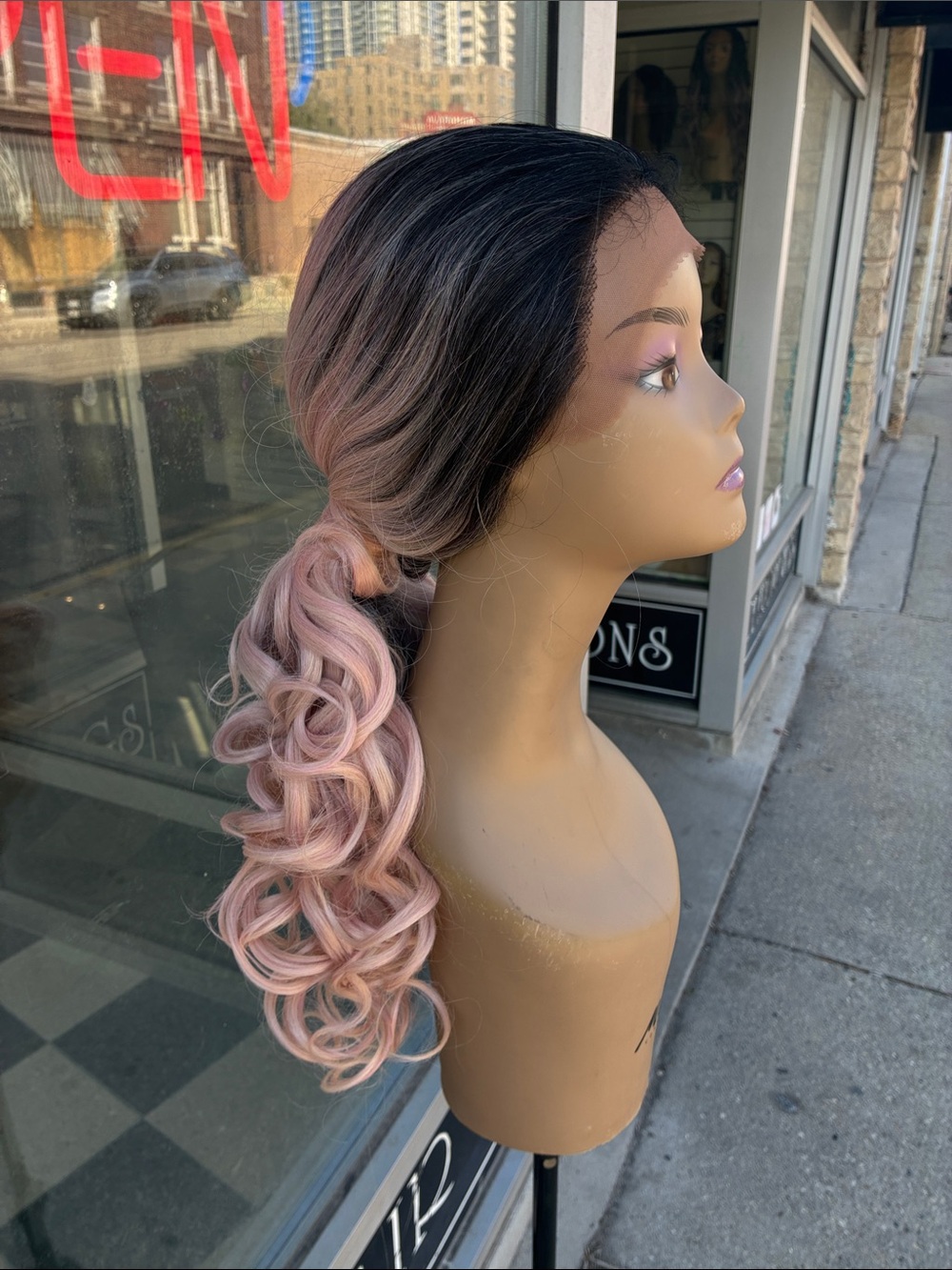 Lace Front Ombre Pink Ponytail Wig - Women Hair
